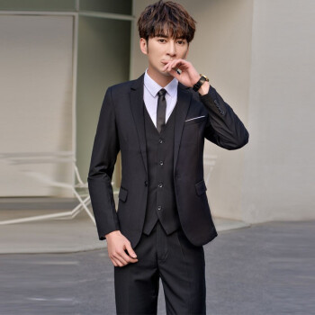 スウィーツの男性修身三点セットのドレスアップの职业服の正装作业服のスウィーツは春秋夏の薄さ966黒/ススポーツ+ズボンドXL/32ズボンン/139-152斤です。