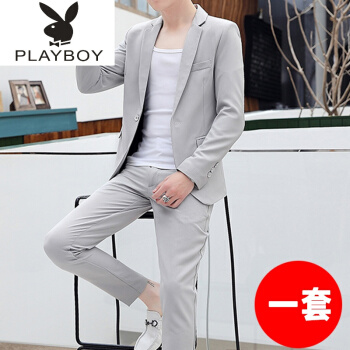 ℘プレスコ夏の中袖スウィーツ男性韓国式修身服の格良さは青年の七分袖スウィートの二点セクトの長袖灰色2 XLです。