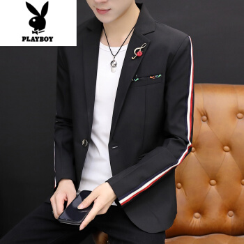 ℘プレイボーイフラッグシップのオフィシャルショップℑ韓国式は薄手のスーツスーツの男性修身の格好が良い小さいスーツの二点セットの青年イギリスファッションコートのスーツの黒（単品の上着）165/M